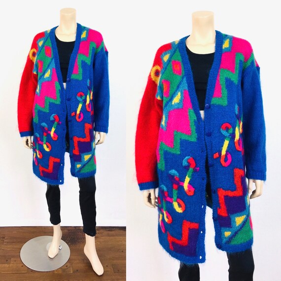1980s Vintage COLORFUL FUZZY MOHAIR Slouchy Oversi