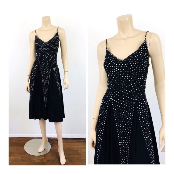 Vintage 1970s 30s Style RHINESTONE STUDDED Black … - image 1