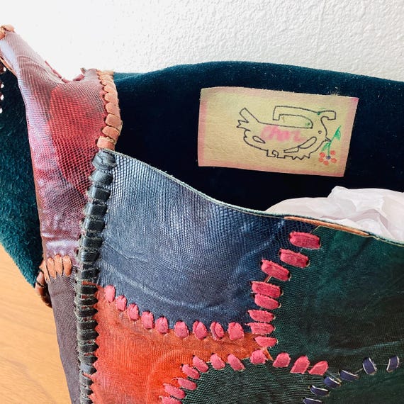 Vintage 1970s CHAR PATCHWORK LEATHER Whipstitch H… - image 7
