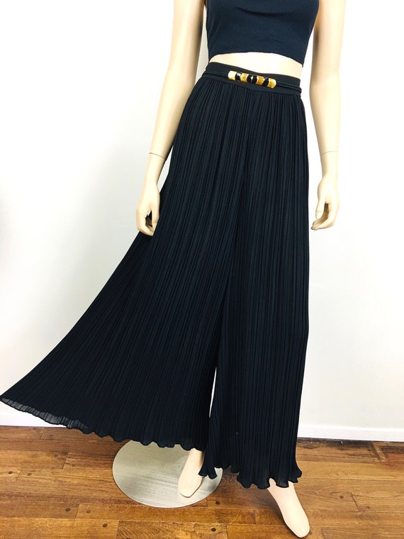 Vintage 1980s Black SUPER PLEATED PALAZZO Wide Le… - image 2