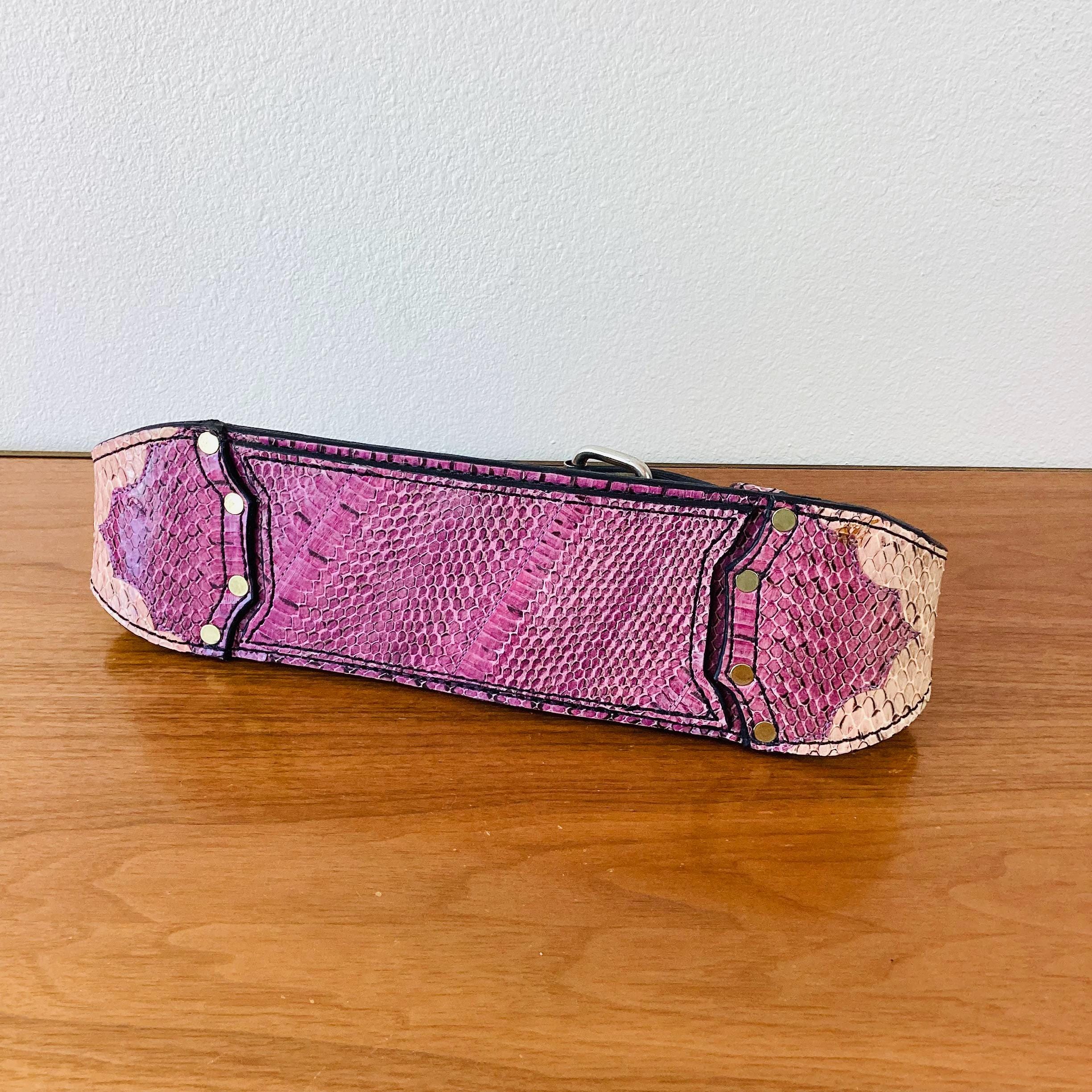 Vintage 1980s PURPLE & PINK SNAKESKIN Leather Belt Signed by 