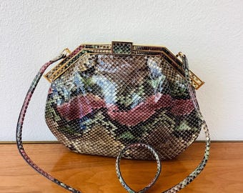 Vintage 1980s COLORFUL Python SNAKESKIN Bag / Purse / Clutch