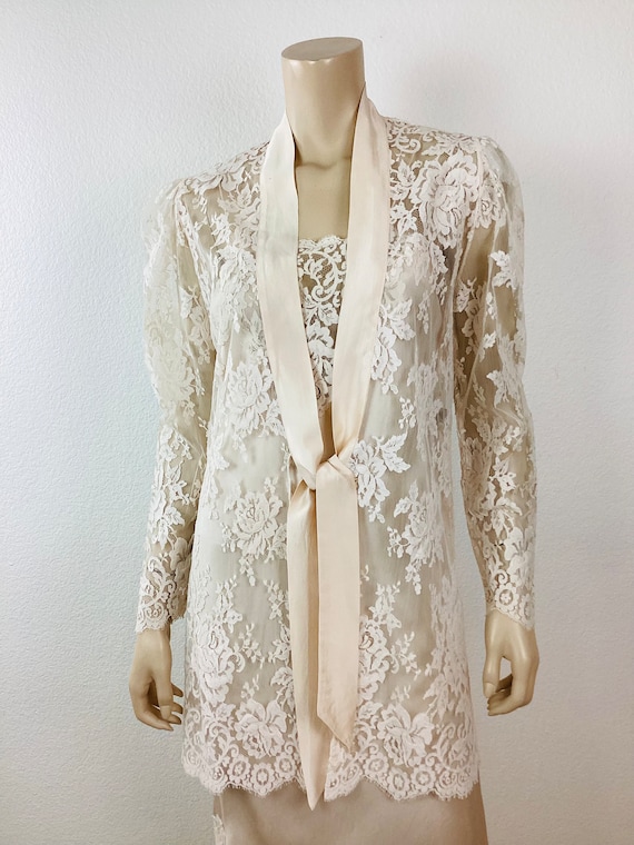 Vintage 1980s BABY PINK Silk & LACE Lingerie Nigh… - image 6