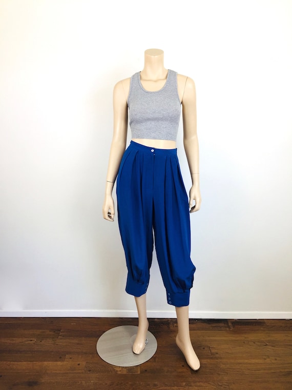 Vintage 1980s Blue SILK PLEATED HAREM Pants - image 2