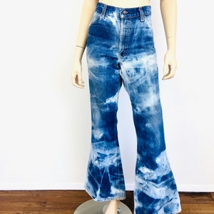 70s Vintage LEVIS BELL BOTTOM Denim Jeans Orange Tab Tie Dye Distressed Hippie Boho Style Bell Bottoms