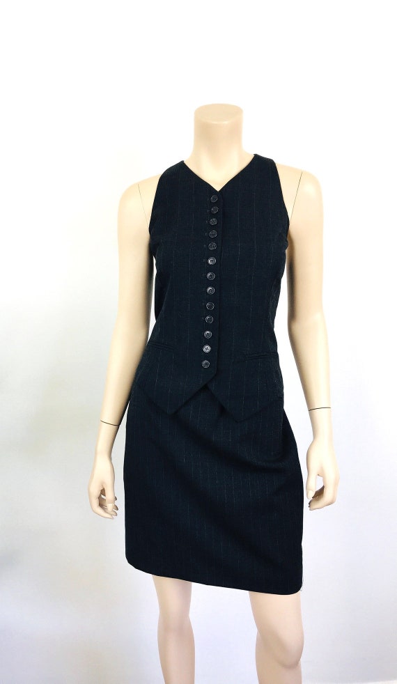 Vintage NORMA KAMALI 3Pc PINSTRIPE Skirt Vest Jac… - image 5