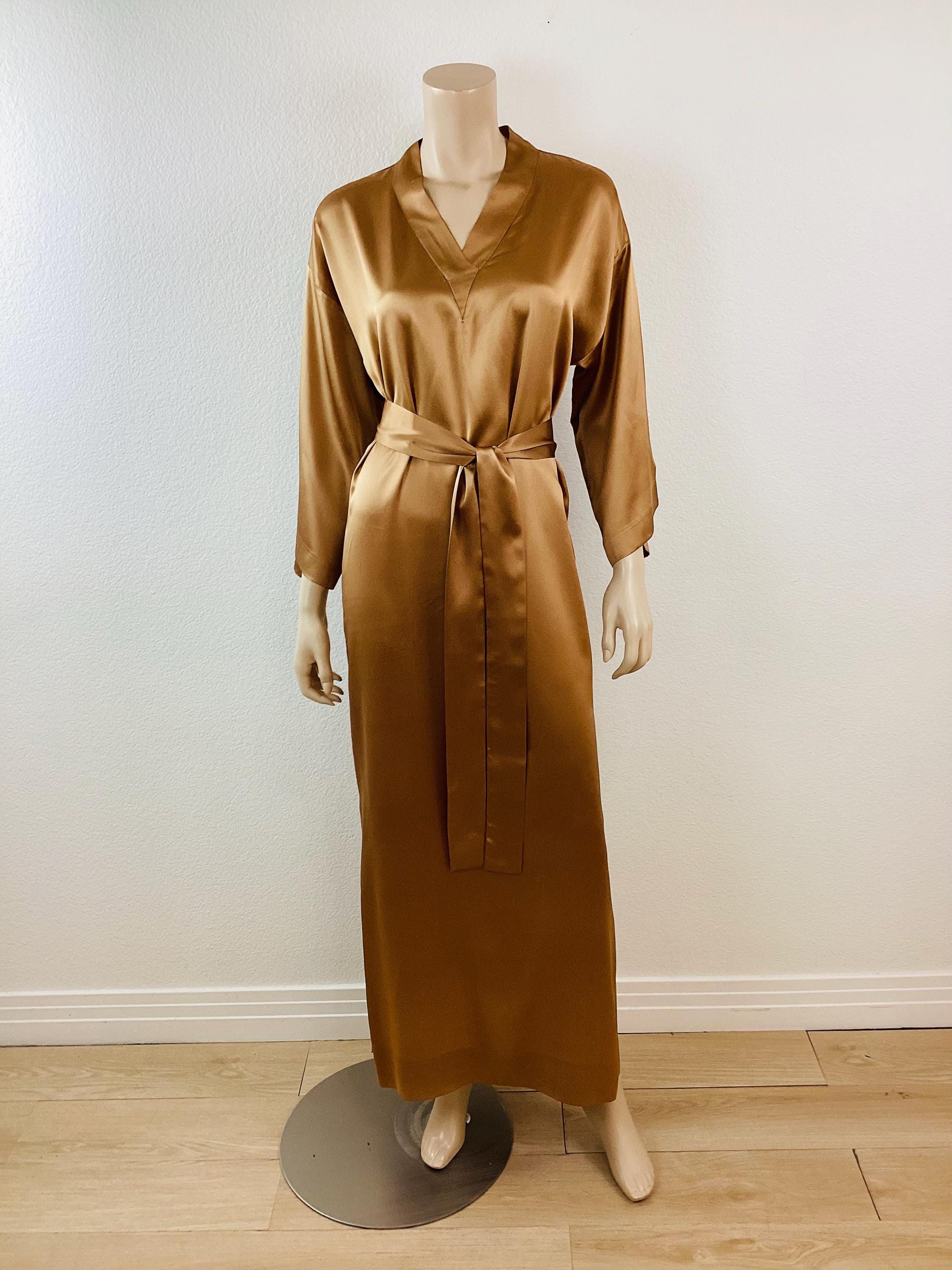 Vintage 1980s COPPER SILK CHARMEUSE Caftan Dress