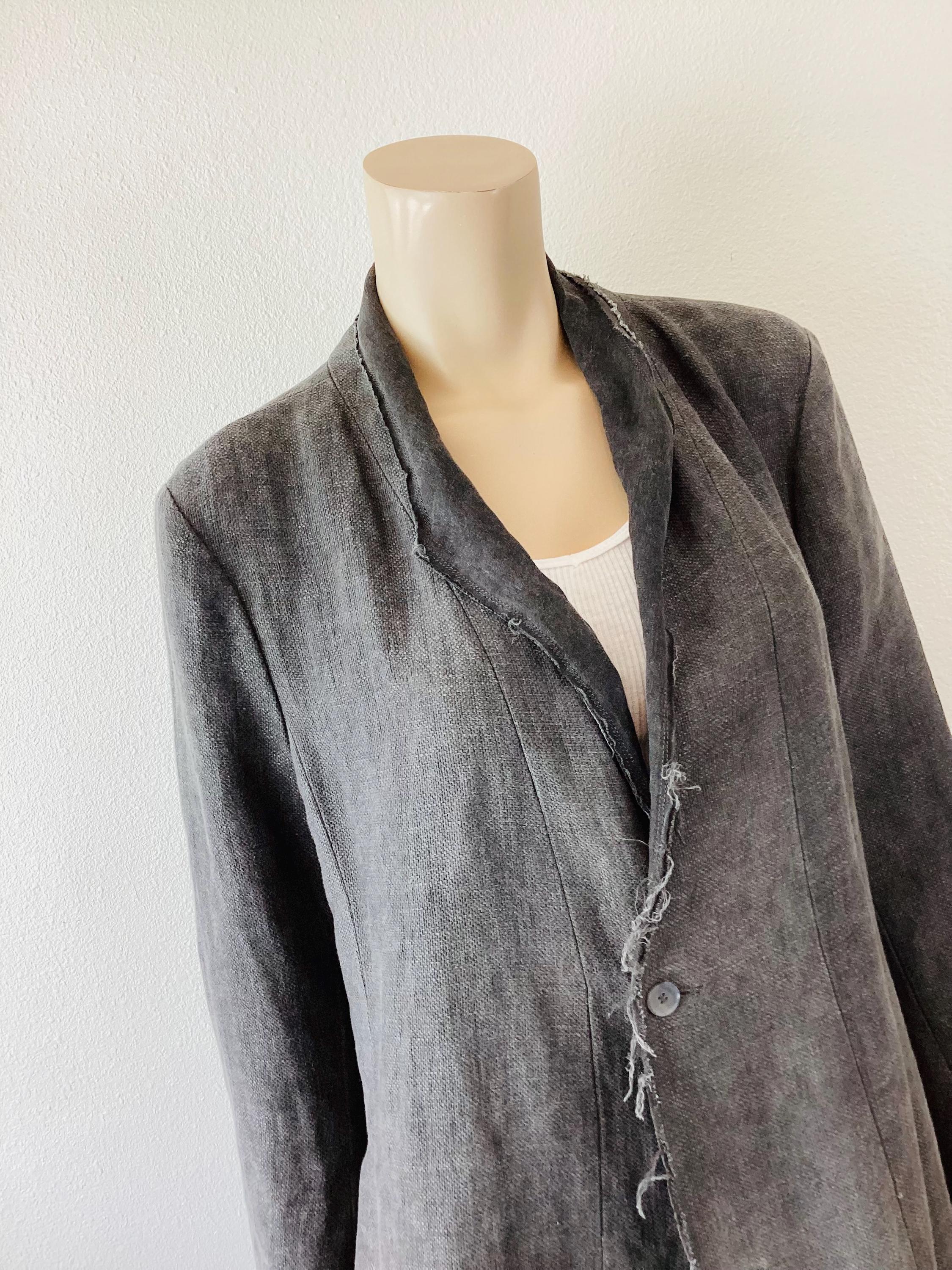 POEME BOHEMIEN Dark GREY Linen Reversible Raw Hem Avant Garde 