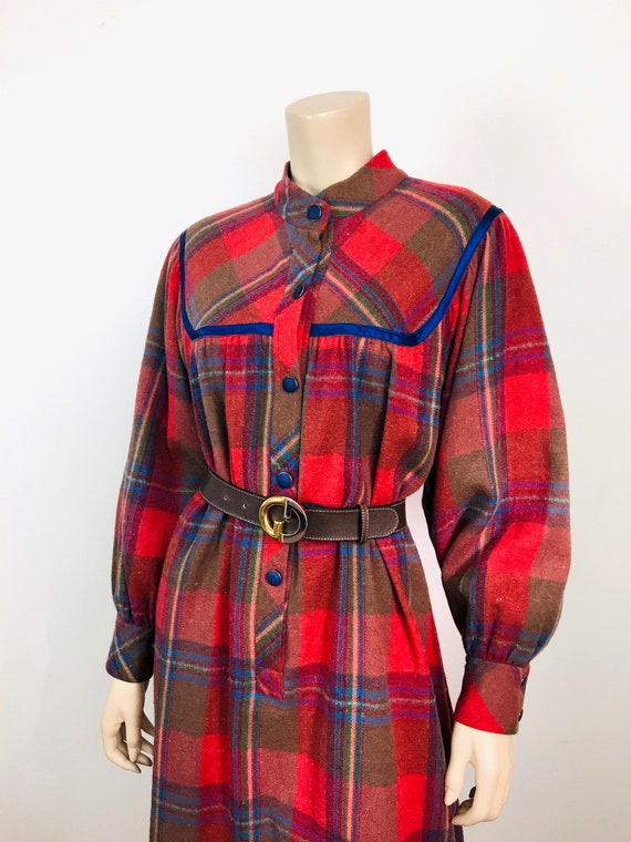 Vintage 1980s RED TARTAN PLAID Cottage Core Dress - image 4