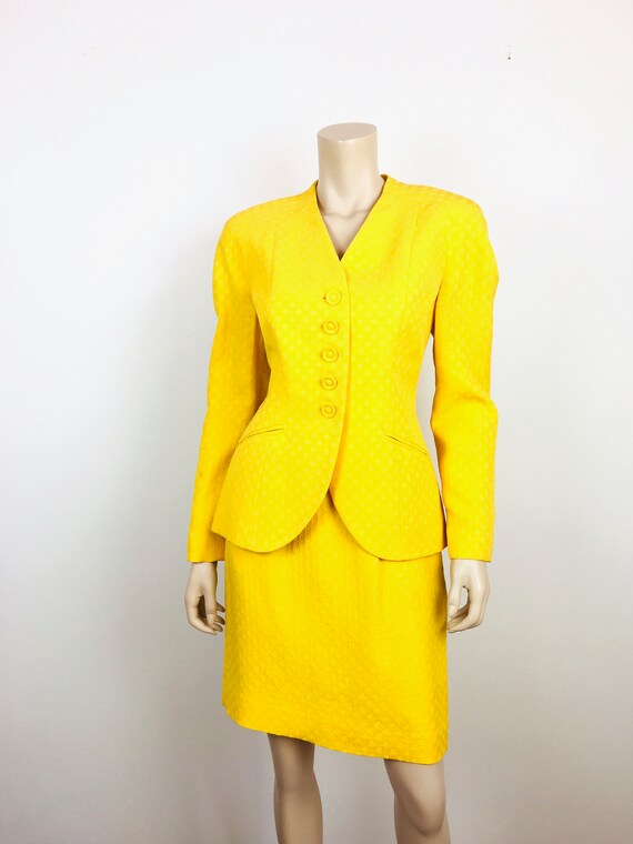 Vintage 1980s CHRISTIAN DIOR Yellow DIAMOND Pattern Jacket