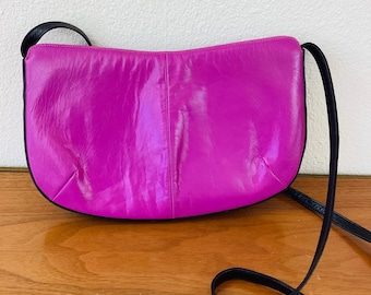 Vintage 1980s CHARLES JOURDAN Fuchsia LEATHER Shoulder Bag / Purse