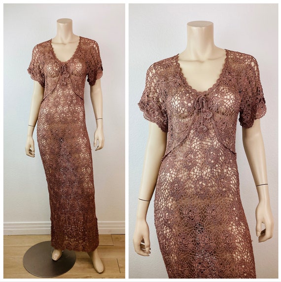 Vintage 1990s Y2K FULL CROCHET Knit Dark Dusty Rose Boho Dress / Vintage  Wedding - Etsy
