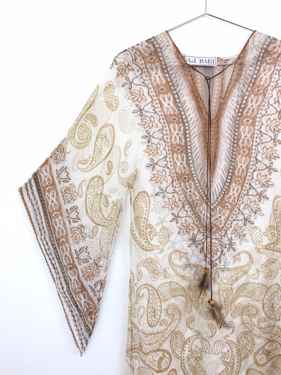 80s Vintage SHEER PAISLEY Print KIMONO / Bell Sle… - image 7