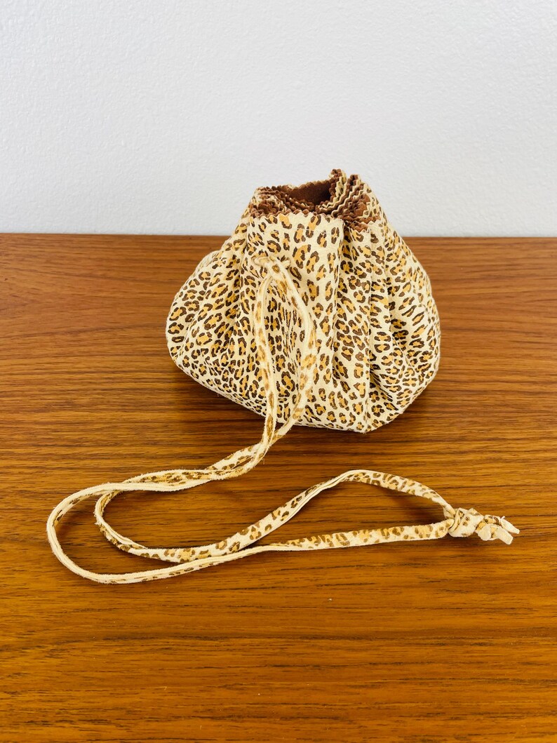 Vintage 1980s LEOPARD Print LEATHER Drawstring Pouch Bag - Etsy