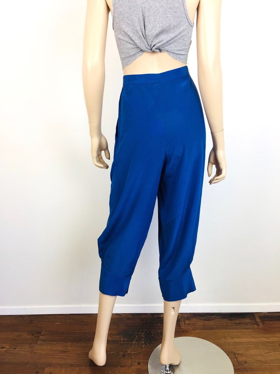 Vintage 1980s Blue SILK PLEATED HAREM Pants - image 7