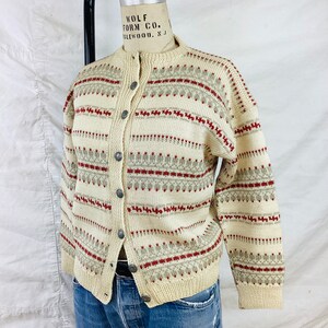 Vintage 1950s NOWEGIAN / NORWAY Knit Metal Button Front Cardigan Sweater image 6