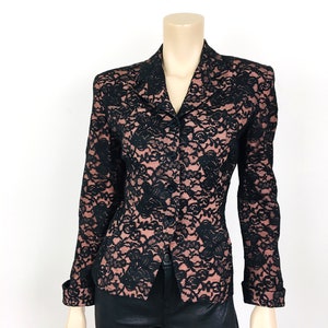Vintage 1990s NORMA KAMALI Black LACE & Blush BLazer Jacket