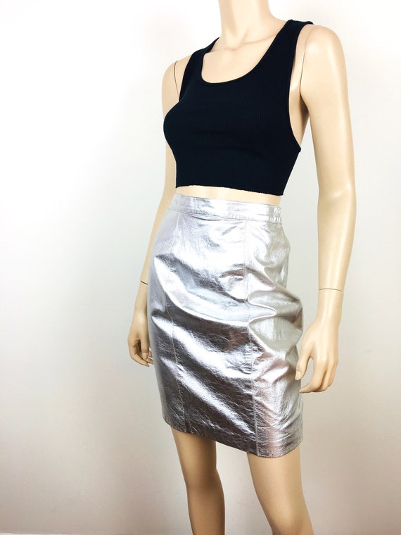 1980s Vintage SILVER METALLIC LEATHER High Waiste… - image 6