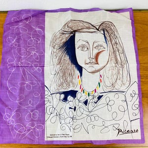 Vintage 1980s PICASSO ABSTRACT Lady Face Modern Art Scarf