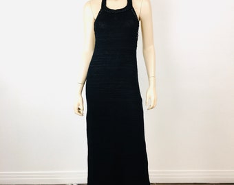 Vintage 1960s ANDRES COURREGES Black BACKLESS Sweater Knitwear Halter Dress