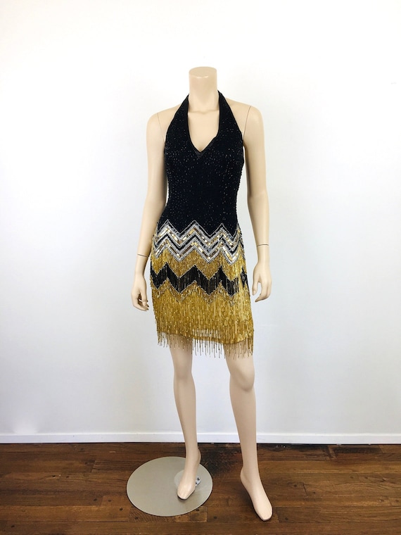 green emerald velvet dress Black & Gold Chevron Printed Maxi Ethnic Dress main image 1