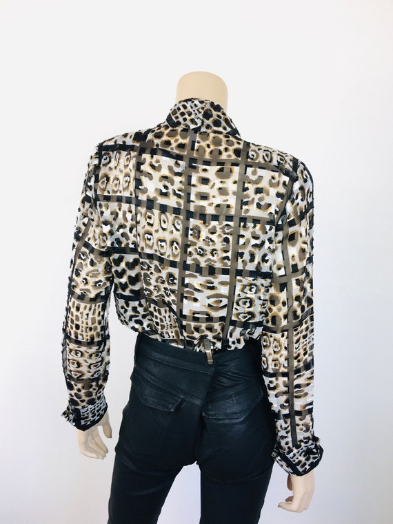 Vintage 1990s BLACK & GOLD Sheer LEOPARD Print Me… - image 8