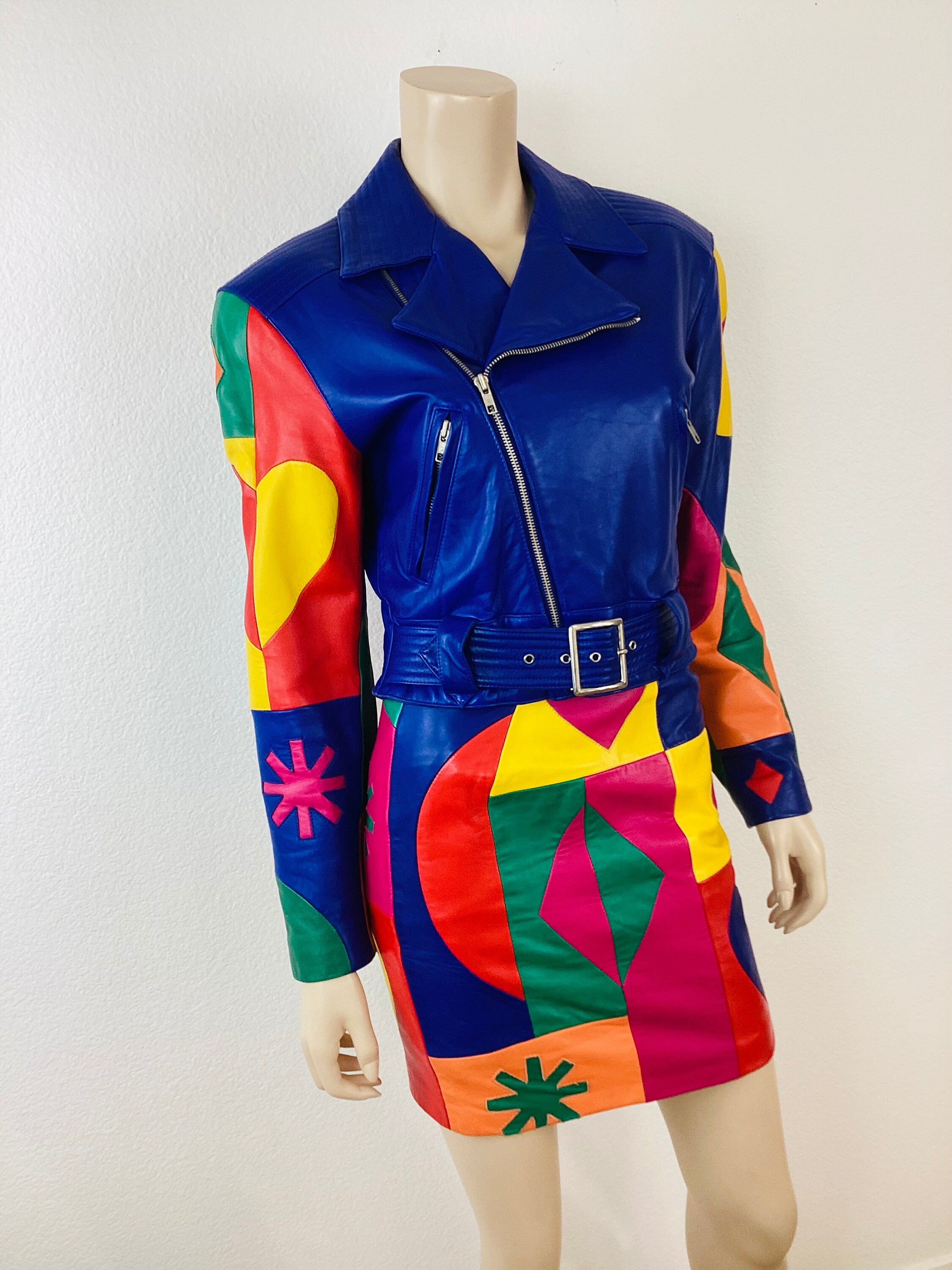 Vintage 1980s ICONIC NORTH BEACH Leather Colorful Patchwork
