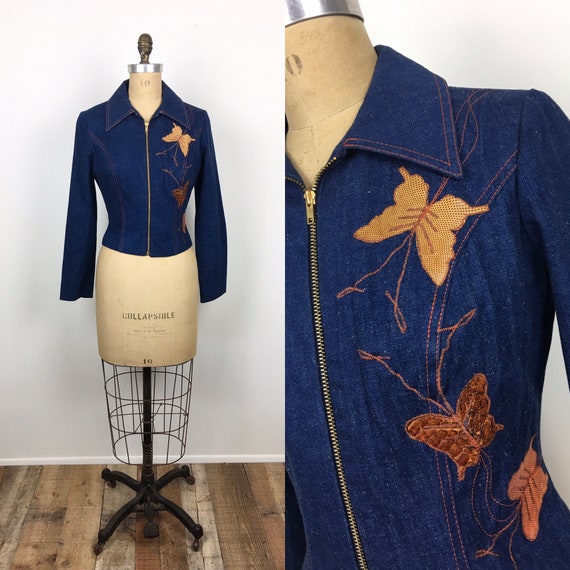 1970s Vintage SNAKESKIN BUTTERFLY Applique EMBROID