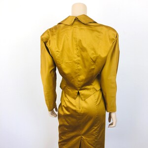 Vintage 1980s ASYMMETRICAL Dark GOLD Batwing Sleeve / High Waisted Skirt Dress Suit image 7