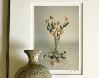 Vintage Signed Yellow Rose Art, Framed Original Floral Monoprint, Jim Gautier Photograph Enhanced with Pastels
