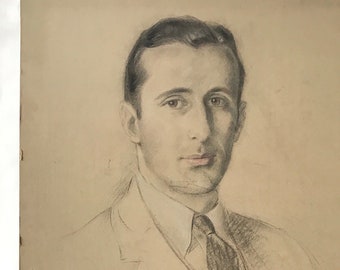 Loren Holmwood Drawing, Signed One of a Kind Male Portrait, Vintage Pencil Sketch, Mid Century Modern, Young Man, American Artist