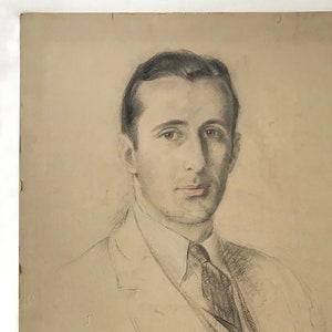 Loren Holmwood Drawing, Signed One of a Kind Male Portrait, Vintage Pencil Sketch, Mid Century Modern, Young Man, American Artist