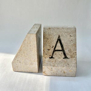 Vintage Pair Heavy Limestone Bookends, Biesanz Stone, MN decor, Letter A Bookends, Modern, Office Decor, Classic, Natural Stone, Neutral