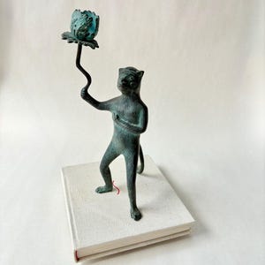 One Faux Verdigris Monkey Candlestick, Decorative & Whimsical Animal Candleholder, Traditional Decor, Hollywood Regency, Grand Millennial