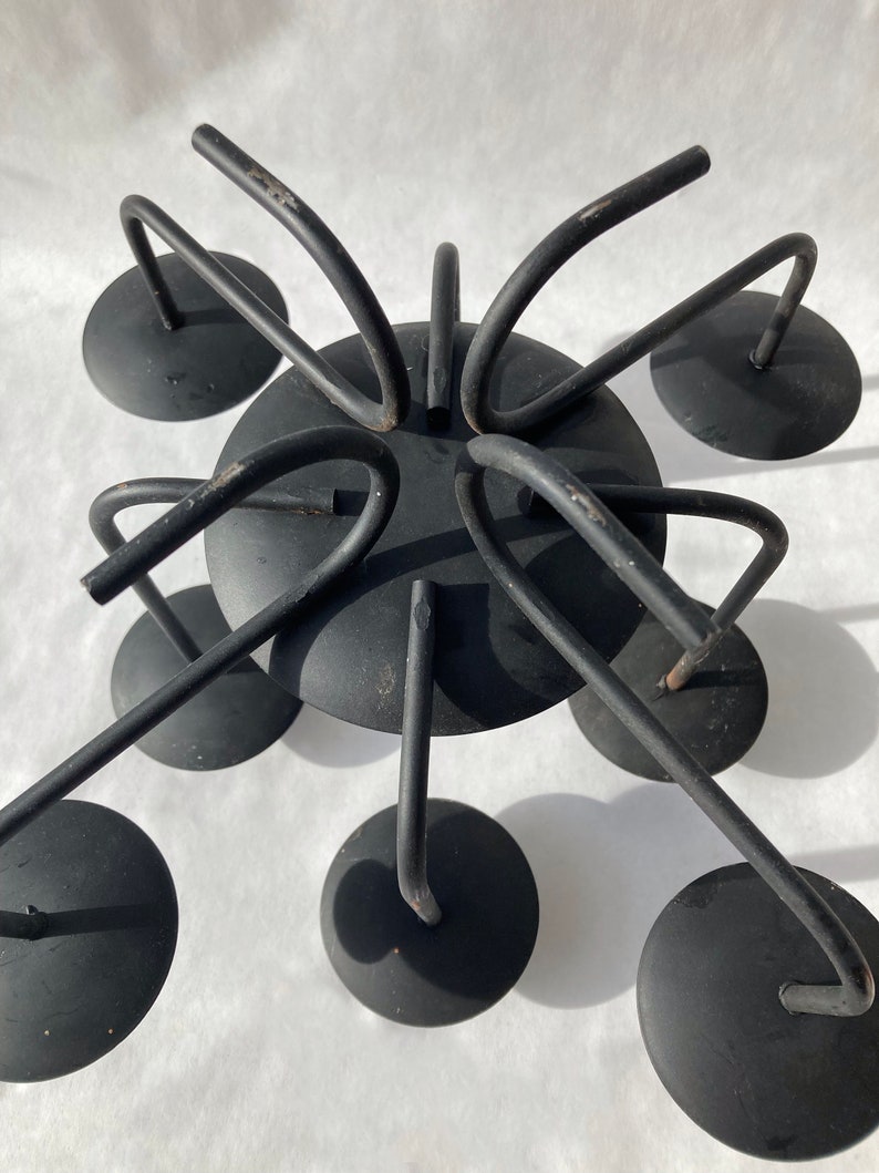 Black Sculptural Metal Candleholder for 8 Tapers, Vintage Candelabra Table Decor, Dramatic