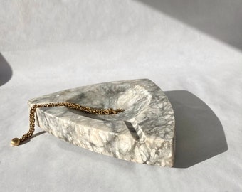 Vintage White & Grey Marble Triangle Ashtray, Stone Catch All, MCM Modern Accessory, Unique Stone Trinket Dish, Geometric Ashtray