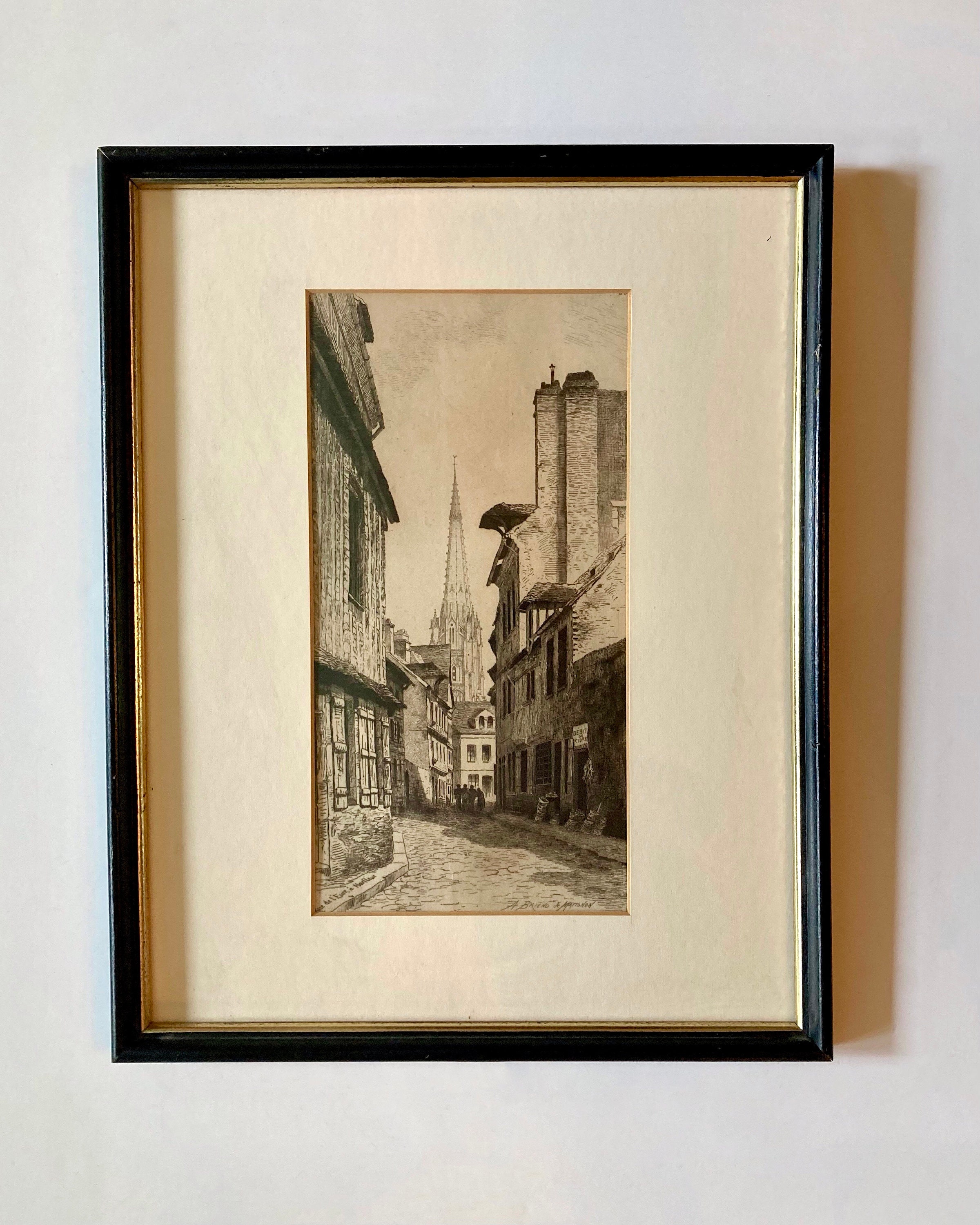 Vintage French Etching, Alfred Briend Art, European City Print, Black and White Neutral Vintage