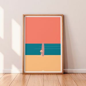 Mirando las olas, Arte de surf, Arte giclée, Impresión de surf, Airbnb, Decoración del hogar, Arte mural, Esperando las olas, Arte de playa, Arena y agua, A3, A4