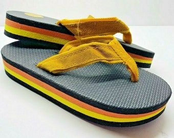vintage 80's rainbow flip flops