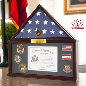 Custom Funeral Flag Display Case, Armed Forces Emblems, Large Military Shadow Box, Burial Flag, Veteran Gift, Soldier Gift, Custom Name Gift