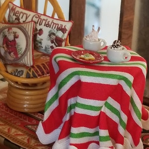 1:12 Scale Dollhouse Decorator Table. Christmas Stripe Dollhouse Table. Dollhouse Winter Table. Dollhouse Skirted Table.