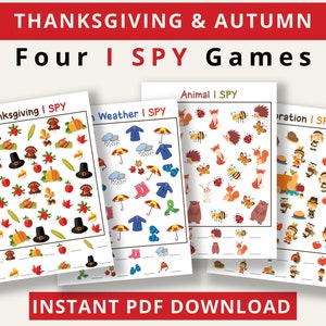 I Spy, Thanksgiving Fall Autumn Printable Pages,  Kids Quiet Time Activity, Digital Download