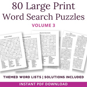 80 Large Print Word Search Puzzles for Seniors & Adults, Vol 3.