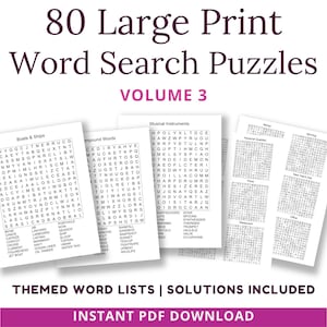 80 Large Print Word Search Puzzles for Seniors & Adults, Vol 3.