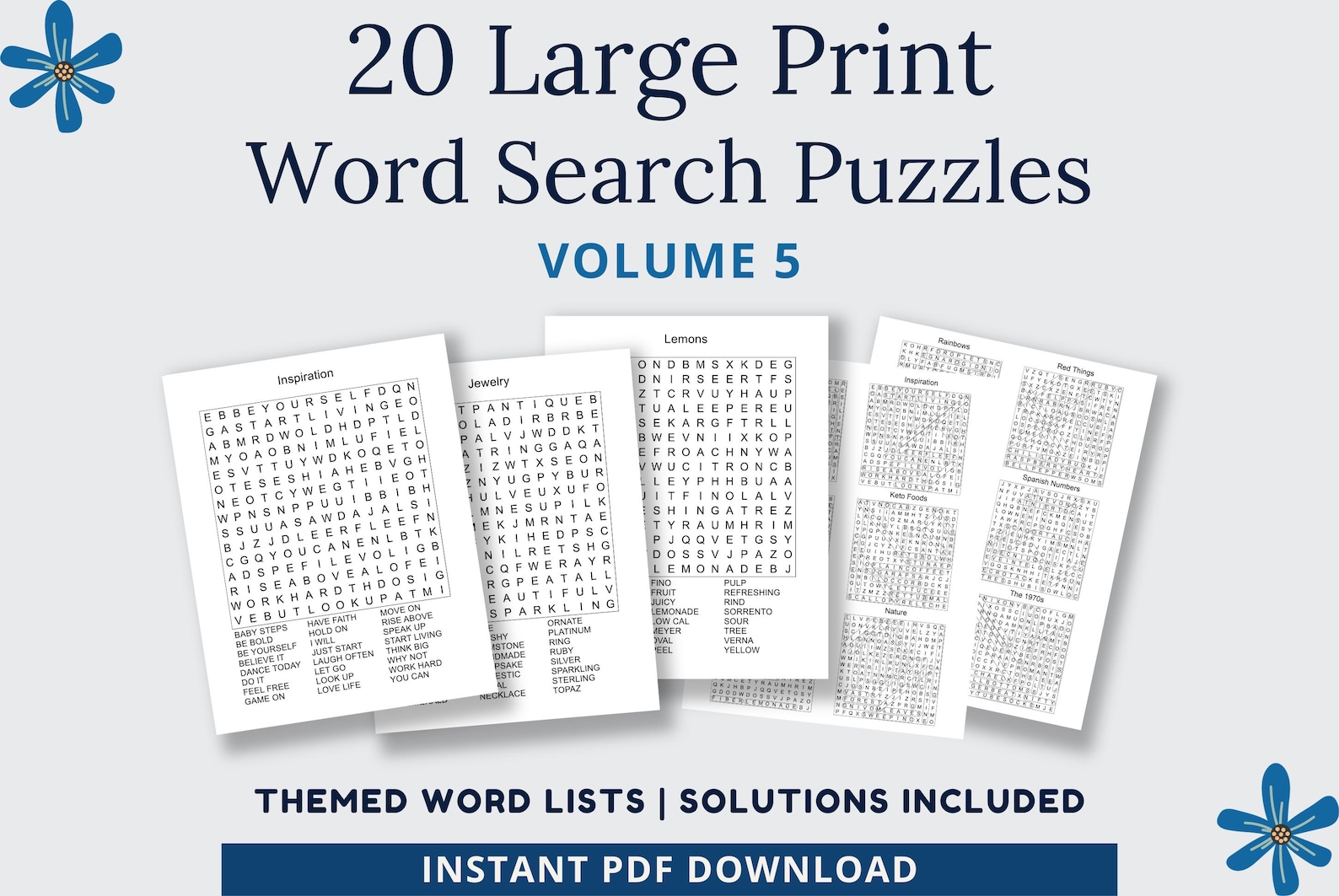 Word Search Printable, 20 Word Search Puzzles for Adults, Large Print