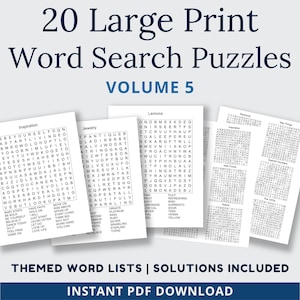 Woordzoeker afdrukbaar, 20 woordzoekpuzzels voor volwassenen, grote afdrukbare spellen, digitale download, deel 5