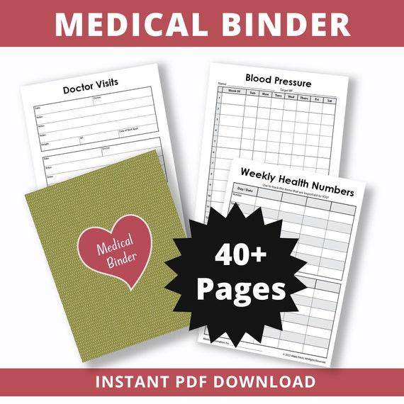 Medical Binder Printables Binder Covers & Sleeves Family Etsy