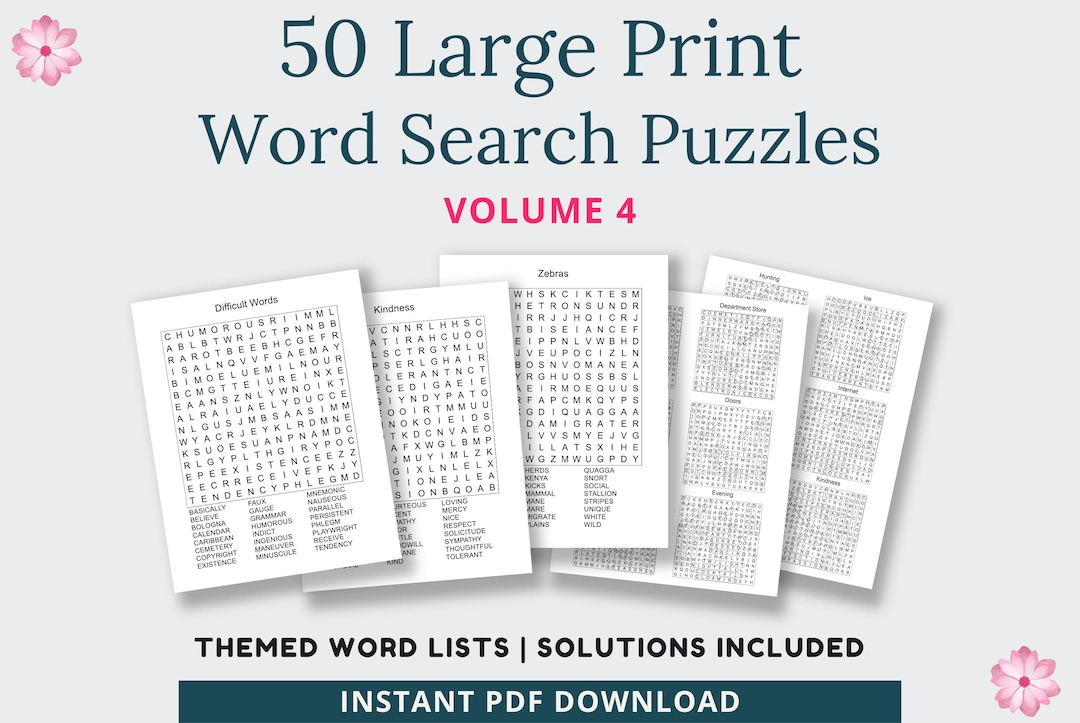50 Large Print Word Search Puzzles for Seniors & Adults, Vol 4. - Etsy