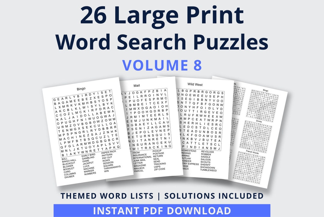 Word Search Printable, 26 Word Search Puzzles for Adults, Large Print ...