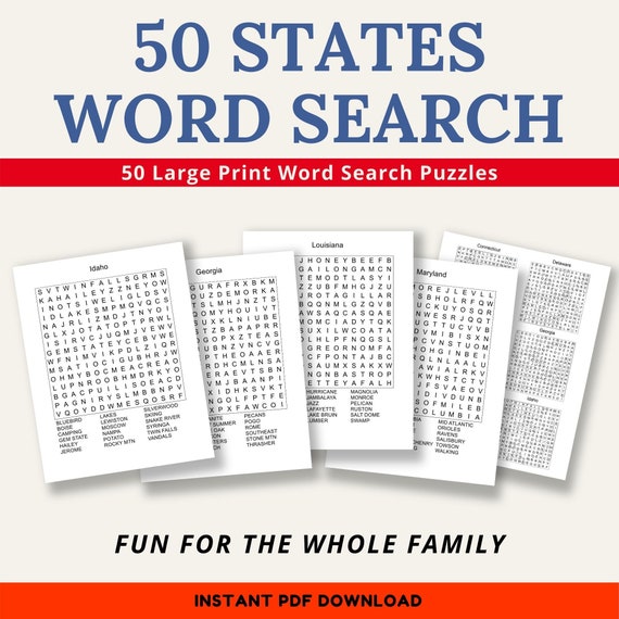 50 Large Print Word Search Puzzles For Seniors Adults Etsy